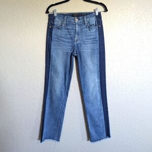Jen7 by 7 for All Mankind Women's Size 4 Blue Cropped Straight Fringe Hem Jeans